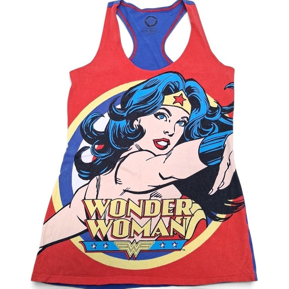 DC Comics Wonder Woman Racerback Tank Top 2016 Graphic Shirt Red Blue Size Small